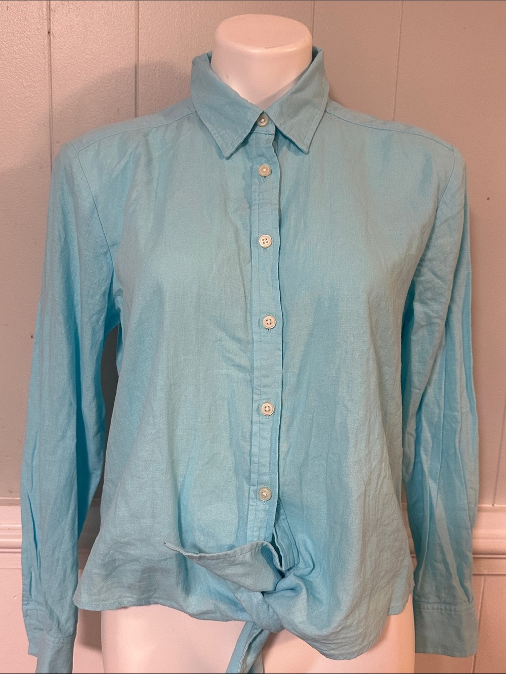 LOFT Light Blue Tie-Hem Button-Down Shirt